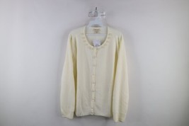 Deadstock Vintage 90s Womens XL Beaded Pearl Flower Kit Cardigan Sweater Cream - £39.74 GBP