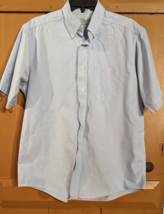 LL Bean Men Button Down Shirt Size 16 Blue Canvas Short Sleeve Collar Wo... - £9.86 GBP