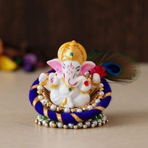 Lord Ganesha Idol on Decorative Handcrafted Floral Plate for Car Dashboard, Home - £15.48 GBP