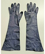 Vintage Made in France Long Leather Gloves Womens Size 6.5 Navy Blue - $49.99