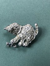 Estate Roman Signed Clear Rhinestone Encrusted Kitty Cat Playing w Mouse SIlvert - £10.30 GBP