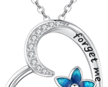 Forget Me Not Necklace 925 Sterling Silver CZ Pave Heart Pendant Floral ... - $51.81