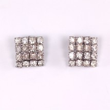 Vintage Clip-On Earring Square Rhinestone Silver Plate Metal Women&#39;s Jew... - £6.36 GBP