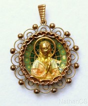 Vintage 18 K Gold Plique-à-Jour Virgin Mary &amp; Child Pendant Medal 1923 w Chain - £1,776.22 GBP