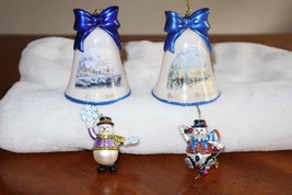 Lot Thomas Kinkade Ringing in Holiday Christmas Bell Ornaments With Snowmen - £117.95 GBP