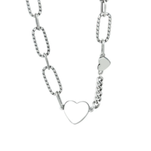 Thick Chain Link with Hearts Necklace Sterling Silver - £12.08 GBP