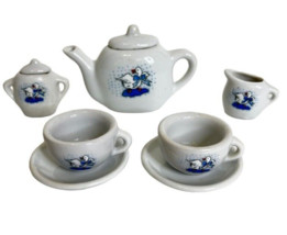Vintage Childs Tea Set Duck Goose Blue White 9 piece Set Manley China Pretend - £13.46 GBP
