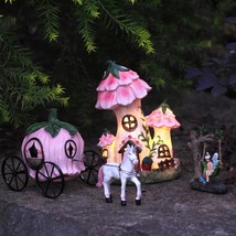 Resin Fairy Garden - Miniature Floral Roof Cottage With Solar Led Lights... - $61.74