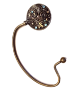 Ganz Hand Bag Holder Antiqued Bronze Blue Rhinestone Under Table Purse Hook - £7.62 GBP