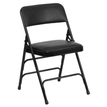 HERCULES Series Curved Triple Braced Black Vinyl Folding Chair - $1,631.50 MXN