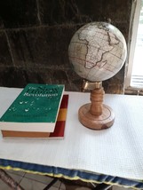 Wooden Vintage School Table Top Set of 2pcs Rotating Globe Home Decor World Map - £66.93 GBP