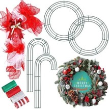 Christmas 2 Candy Cane + 2 Round Frames 3D Metal Wreath Kit with Mesh Tu... - $14.84