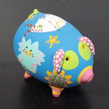 Hand-Painted Ceramic Bisque Bright Multicolor Cat Moon Flower Kid&#39;s Piggy Bank - £6.39 GBP