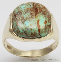 Antique 1920&#39;s Art Deco RARE Collapsed Turquoise 10k Solid Gold Men&#39;s Ring - £541.11 GBP