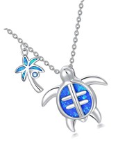 Turtle Necklace Sterling Silver Blue Opal Beach - $139.18
