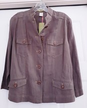 NWT SIGRID OLSEN 100% Linen Jacket Banded Collar BROWN Women&#39;s Size 8  M... - £39.16 GBP