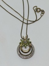Vintage Sterling Silver 925 Italy Necklace With 925 Lime Rhinestone Pend... - £15.71 GBP