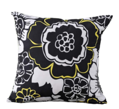 Floral Throw Pillow Polyester Black White 18" x 18" Sun Weather Fade Resistant