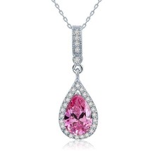 3 Carat Pear Cut Pink Created Diamond 925 Silver Teardrop Pendant Necklace 18&quot; - £76.75 GBP