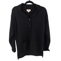 Talbots Petites Womens Merino Wool Cardigan Size 8P Black Button Up Pockets - £19.84 GBP