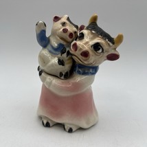 Vtg Anthropomorphic Cow Holding Baby Salt Pepper Shaker Set Kitsch Japan 4.5&quot; - $21.49