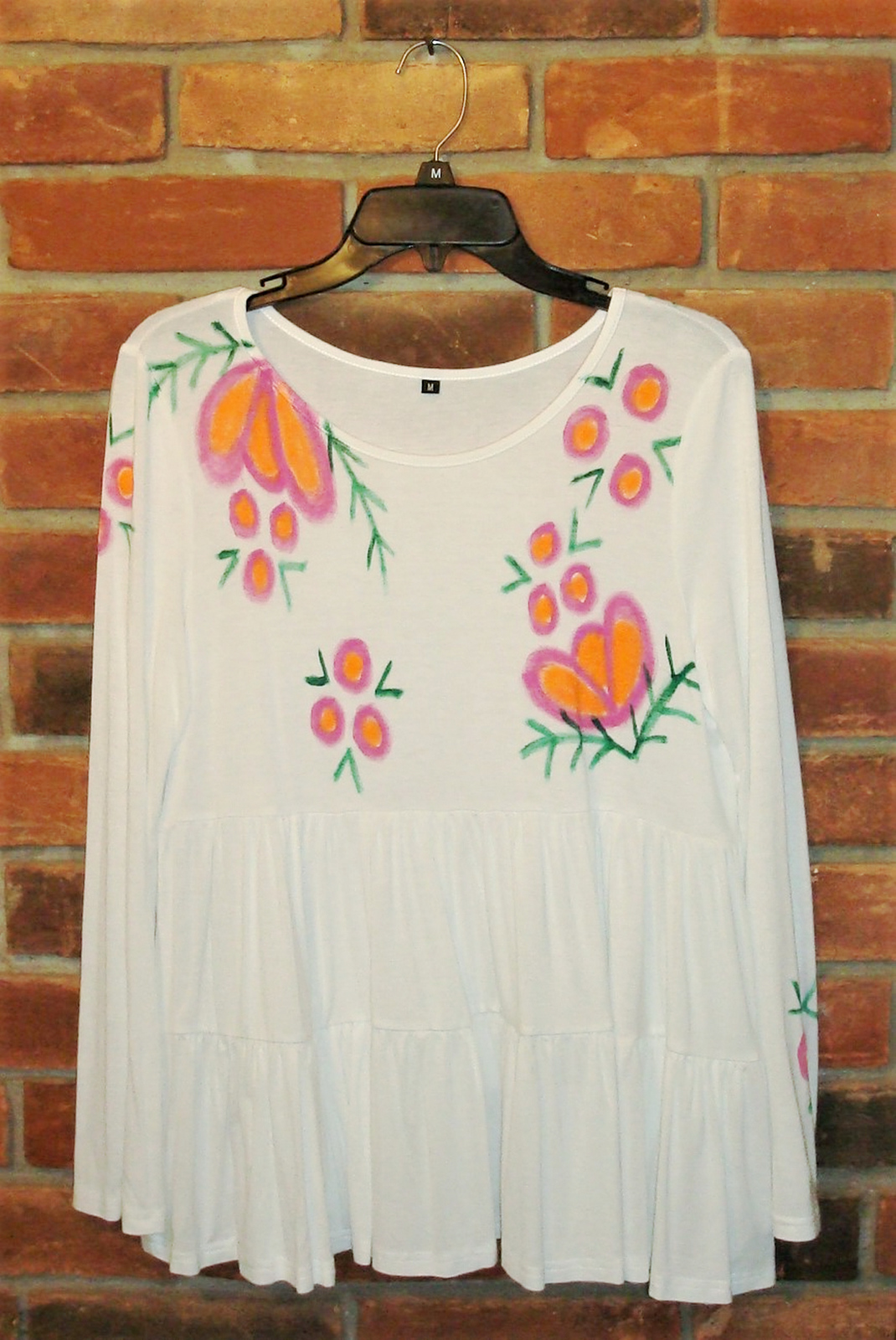 Primary image for Hand Painted Abstract Floral Gently Used Women's Babydoll Top Size M