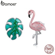 bamoer Silver Flamingo and Leaf Earrings 100% 925 Silver Forest Fresh Stud Earri - £18.86 GBP