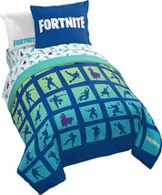 Twin Bedding Set Fortnite 5-Piece Bed in a Bag Blue Reversible Comforter Sheets - £74.96 GBP