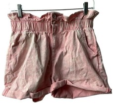 Almost FamousPaperbag Shorts  Womens M Pink Cuffed Denim Elastic Waist Zip - £6.49 GBP