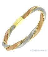 6.8mm Popcorn Mesh Chain Bangle .925 Sterling Silver 3-Tone Gold-Plated ... - $179.68 CAD