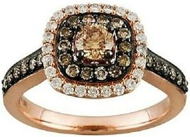2.50 Ct Round Cut Chocolate Diamond Engagement Halo Ring 14k Rose Gold Finish - £79.92 GBP