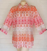 Chico&#39;s size 2 Large Colorful Tuscan Tile Print Cotton Button Front Top ... - £13.15 GBP