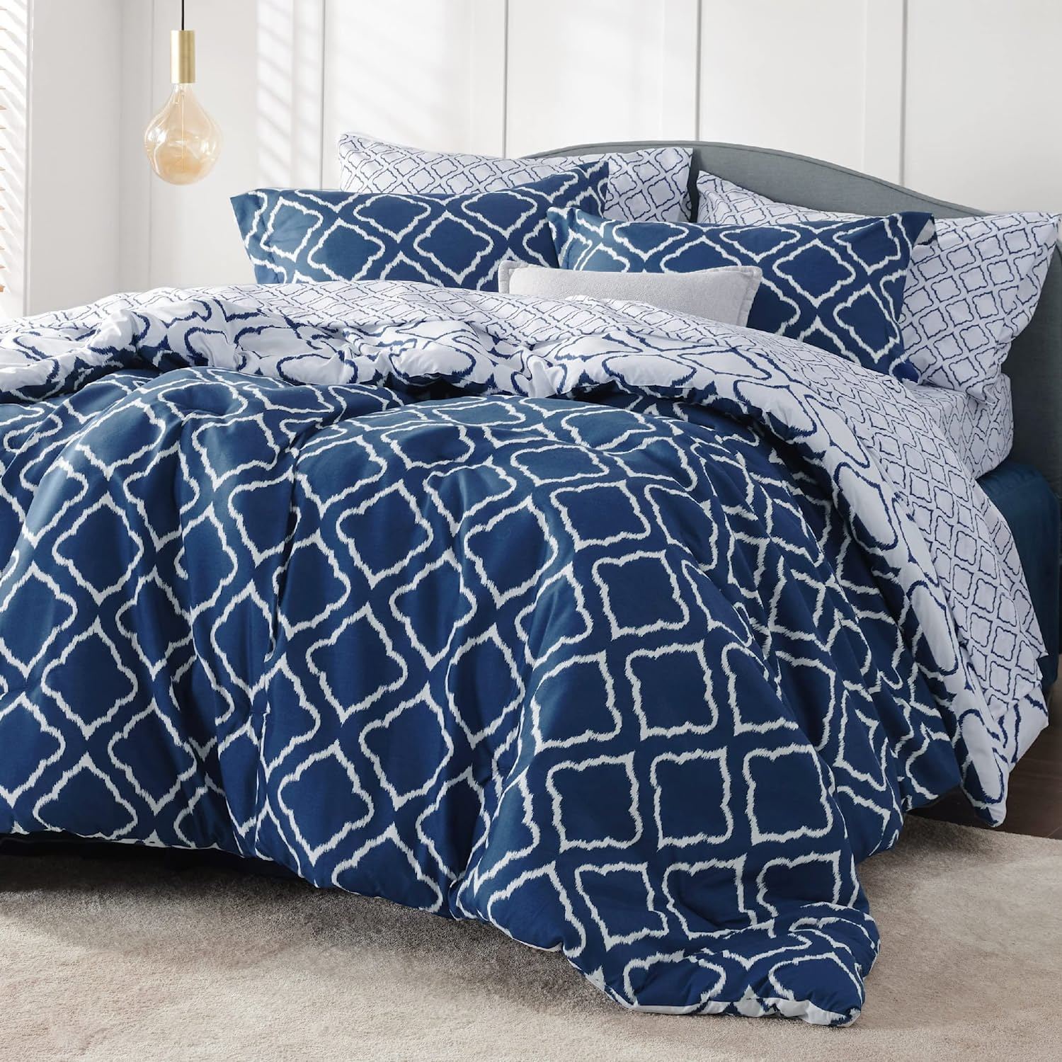 Bedsure Bed in A Bag - Full/Queen Bed Sets 8 Pieces,Queen Size, Navy Blue - $51.99
