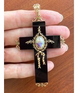 ANTIQUE VICTORIAN LARGE ONYX 18K CROSS PENDANT w/ PAINTED ENAMEL YOUNG G... - £2,119.00 GBP