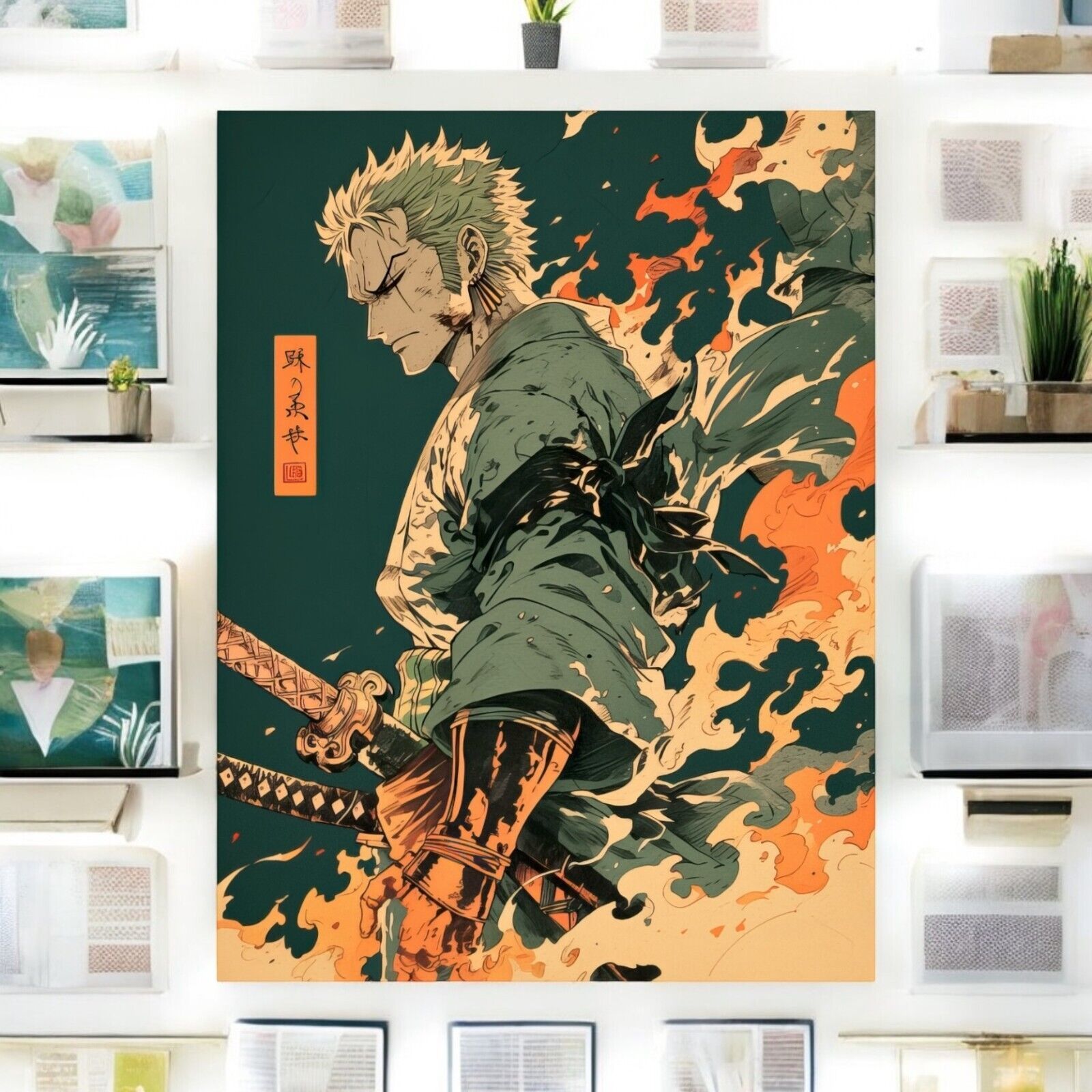 One Piece Greate Pirate Roronoa Zoro Fire Soul Home Decor Metal Wall Art... - $9.94+