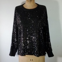 Calvin Klein Sweater Sequin Chiffon Front Knit Back Black Long Sleeve Size L - £55.54 GBP