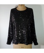 Calvin Klein Sweater Sequin Chiffon Front Knit Back Black Long Sleeve Si... - £54.40 GBP