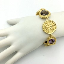 BRONZALLURE faux coin &amp; gemstone bracelet - gold-plated designer Italy 8.25&quot; - £43.80 GBP