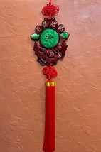 Vintage Large Chinese Laughing Buddha Feng Shui Charm Red Knot Wall Orna... - $838.79 MXN
