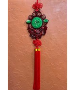 Vintage Large Chinese Laughing Buddha Feng Shui Charm Red Knot Wall Orna... - $829.28 MXN