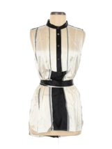 NWT J. Crew Collection Tuxedo-Front Silk Tunic in Ivory Black Stripe Top 8 - £56.90 GBP