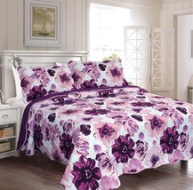 SONIC FLOWERS LAVENDER COLOR REVERSIBLE BEDSPREAD QUILTED SET 3 PCS KING... - $47.02