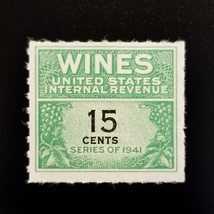 1942 15c U.S. Internal Revenue, Cordial &amp; Wine, Green Scott RE127 Mint NH - $1.78