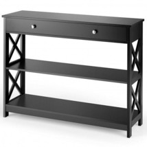 Console Table 3-Tier with Drawer and Storage Shelves-Black - Color: Black - £102.63 GBP