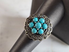Womens Vintage Estate Sterling Silver Turquoise Ring 10.9g E7610 - £50.84 GBP