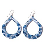Antique Style Blue Open Teardrop Floral Earrings Blue Glitter Sterling S... - $23.38 CAD