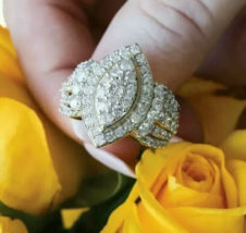 3Ct Labor Erstellt Marquise Diamant Klaster 10k Gelb Vergoldet Verlobungsring - £48.27 GBP