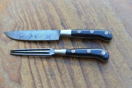 damascus hand forged knife and fork BBQ hunting set From The Eagle Collection 01 - £42.77 GBP