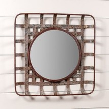 Rustic Tobacco Basket Wall Mirror in distressed metal - 24 inch - £71.10 GBP