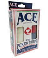 ACE Poker Chips ( 100 in a Box ) 50_WHITE, 25_RED &amp; 25_BLUE BRAND NEW BOX - £7.85 GBP